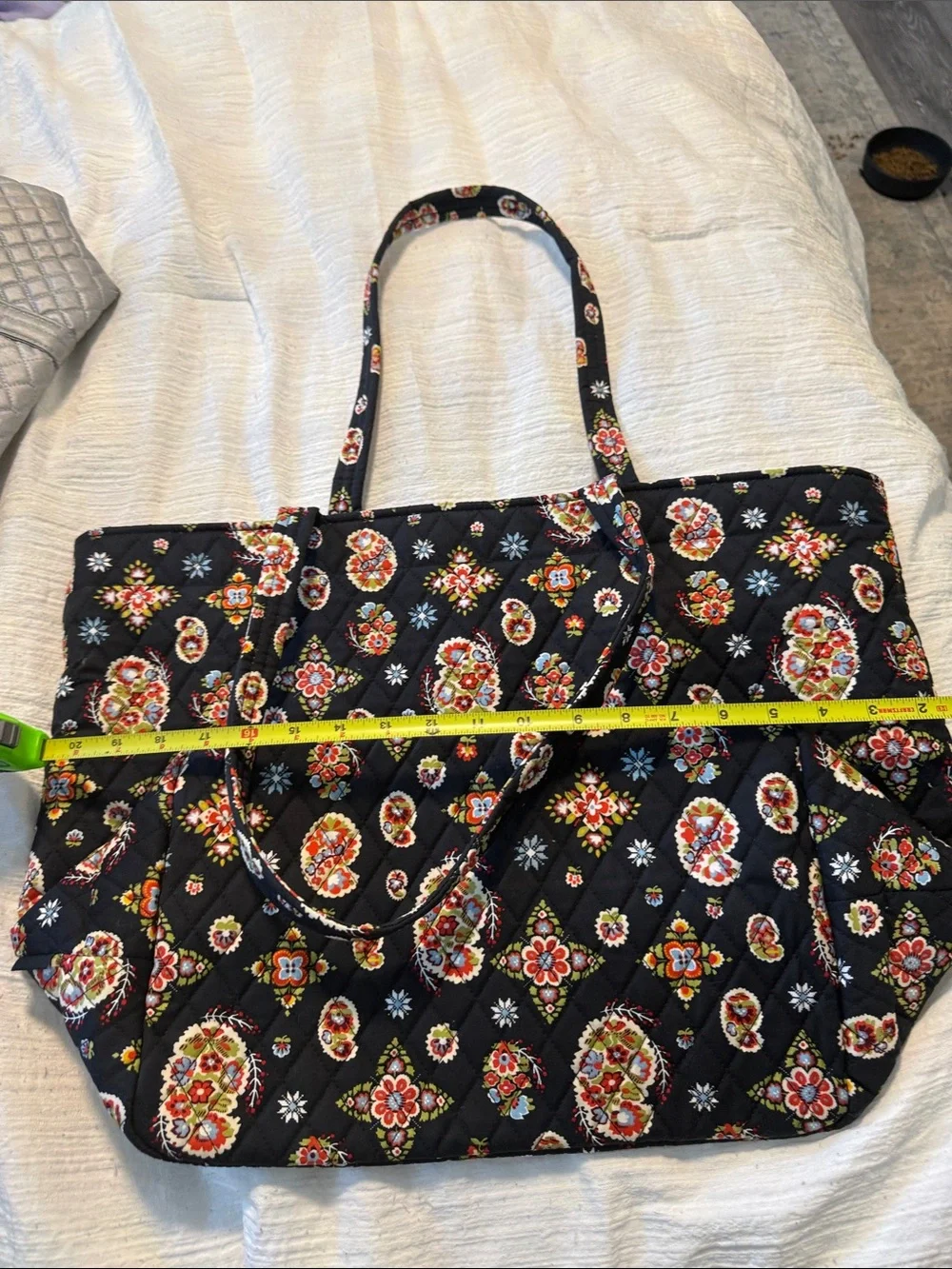Vera Bradley Black Quilted Floral Tote with Multicolor Medallions